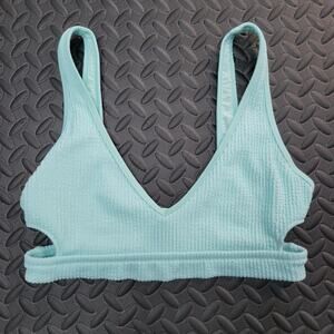 Aerie Bikini Top Medium Blue Ribbed Scoop V Neck Swim Vacation Ready Beach Pool